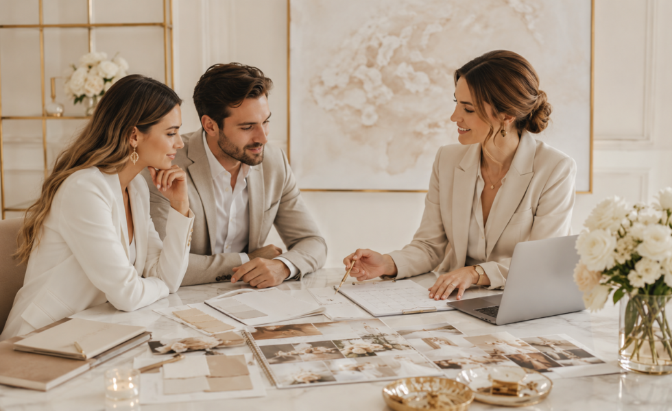 Wedding Planner omawia z parą młodą wybór usługodawców i plan organizacji ślubu